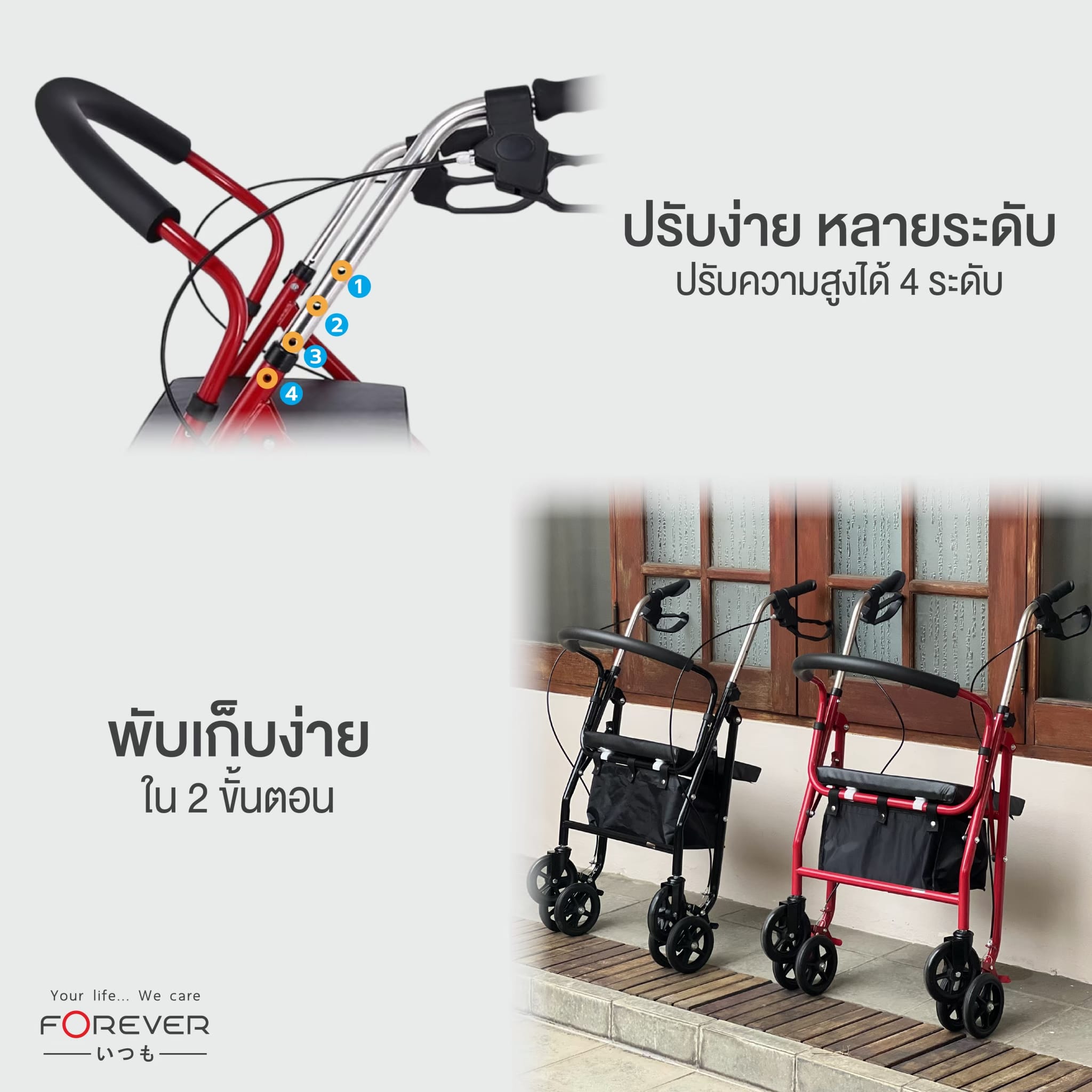 รถเข็นผู้ป่วยหัดเดิน FOREVER ROLLATOR สีดำ_7
